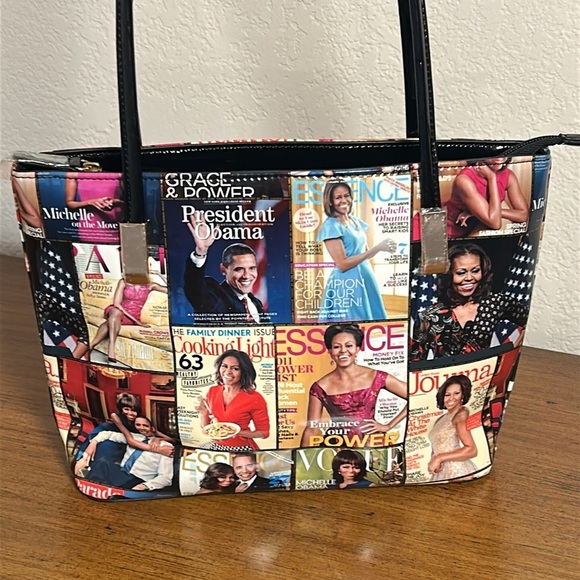 NWOT Michelle Obama First Lady Glossy Magazine Print Collage Vinyl Handbag Purse - Picture 3 of 16